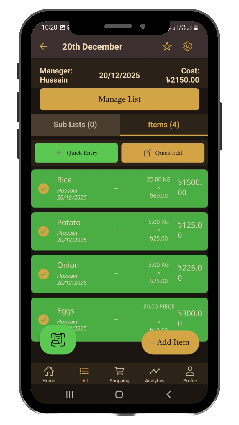 SmartList App Interface